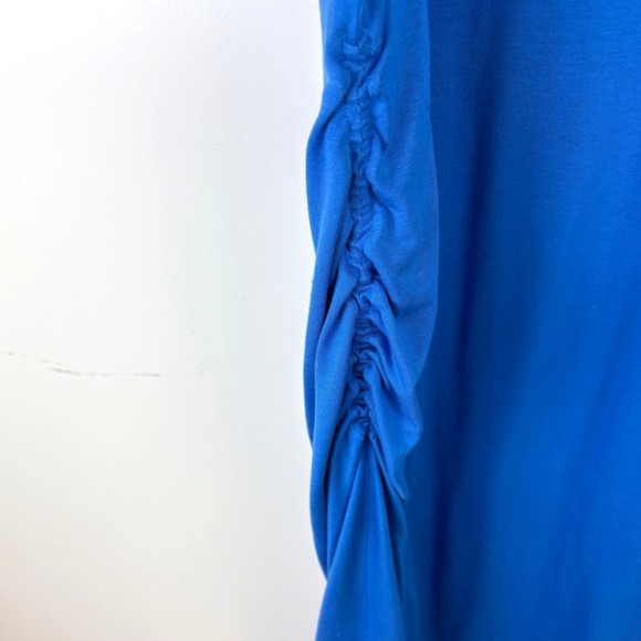 Reiss Blue Side Ruched Midi Dress Short Sleeve Crew Neck Slit Size 12 - Picture 5 of 9